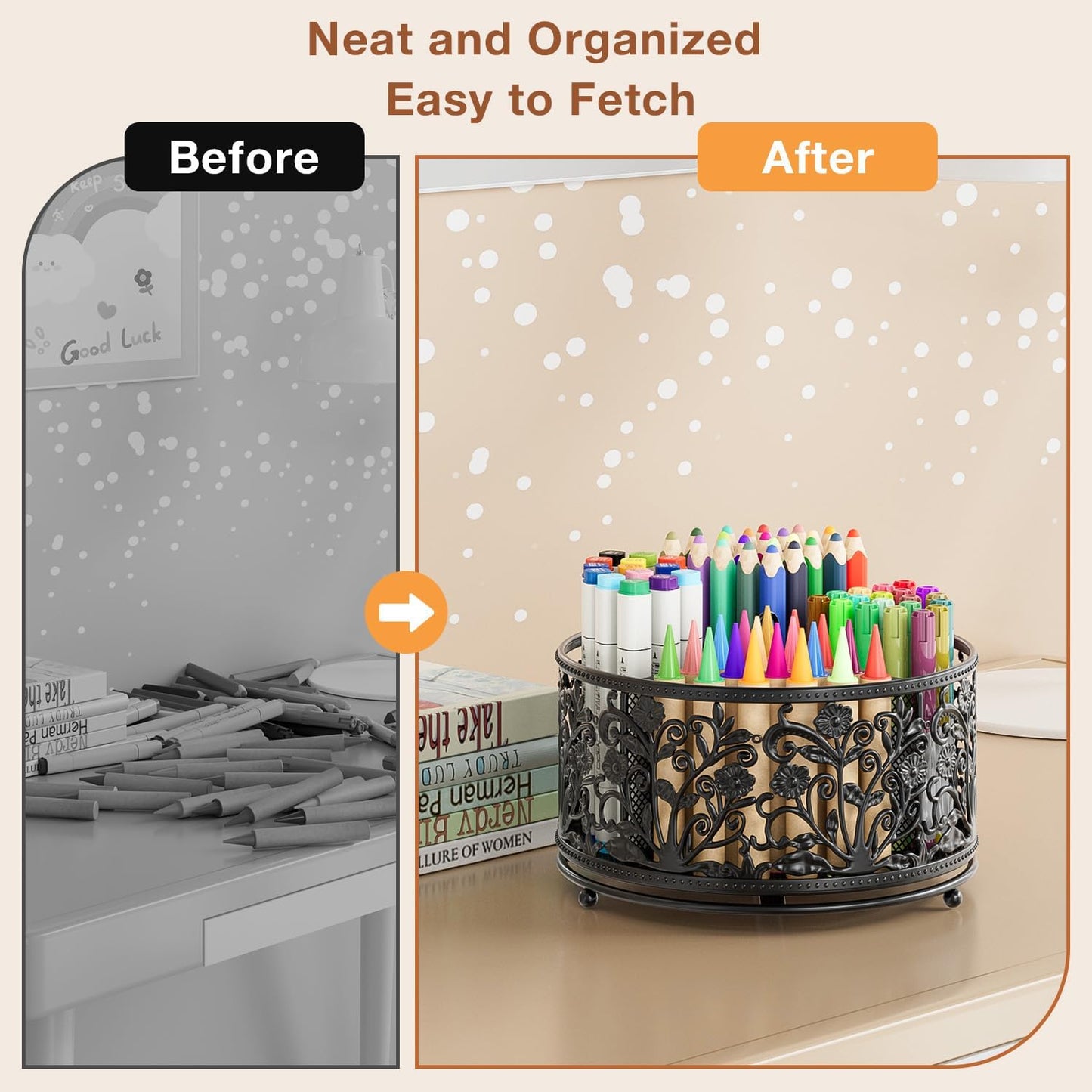 EKNITEY Pencil Holder for Desk - Cute Rotating Pen Organizer Caddy Desktop Storage Stationery Supplies for Office Home Classroom School