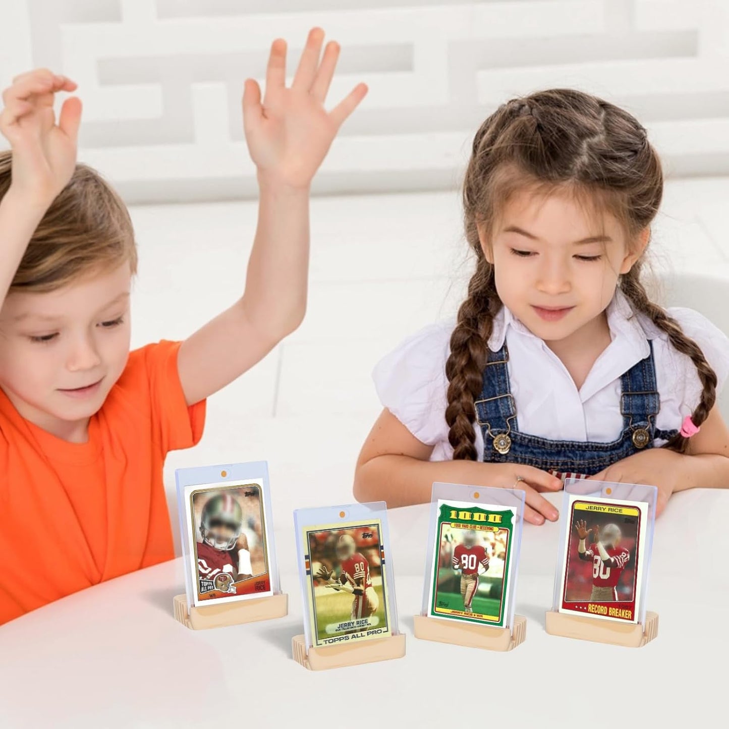 2 Pack Magnetic Card Holders for Trading Cards - 35pt Hard Plastic Card Protectors with 2 Wooden Stands, Baseball Trading Card Stands for Storage and Display, Card Case for MTG, Sports and Game Cards