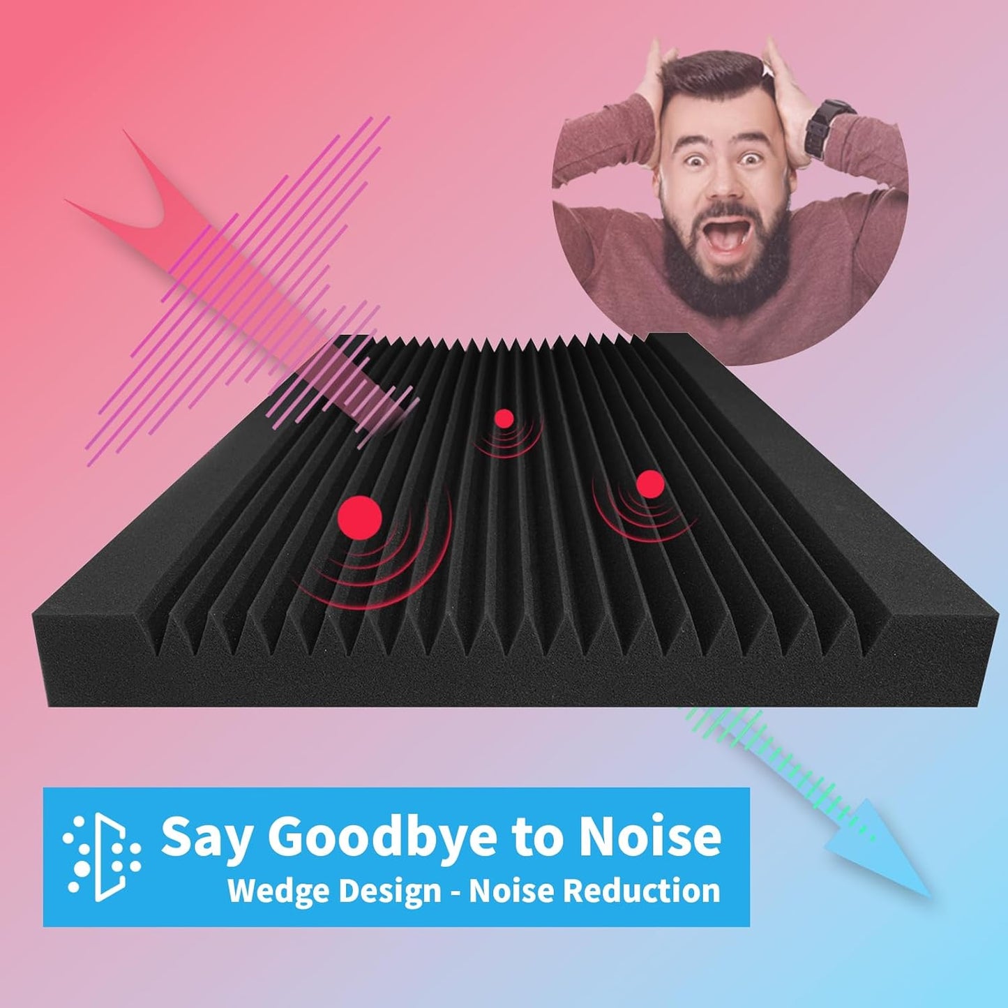 Art3d 4-Pack Wedge Design Acoustic Foam Panels, 48" x 24" x 2" High-Density Soundproof Foam Wall Panels for Wall, Ceiling, Quick-Recovery Noise Dampening Panels for Office, Studio and Home