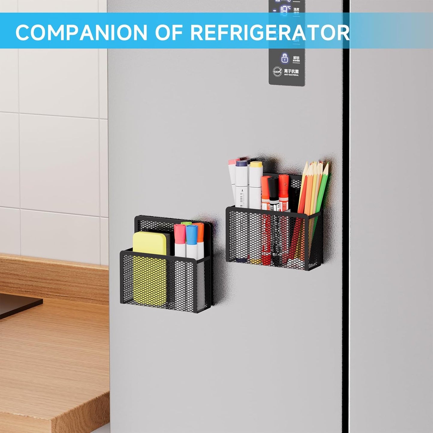 Magnetic Dry Erase Marker Holder, Mesh Pen Holder for Whiteboard,Magnet Pencil Organizer Storage for Refrigerator Locker Accessories Organizer for Home, School and Office(Black)