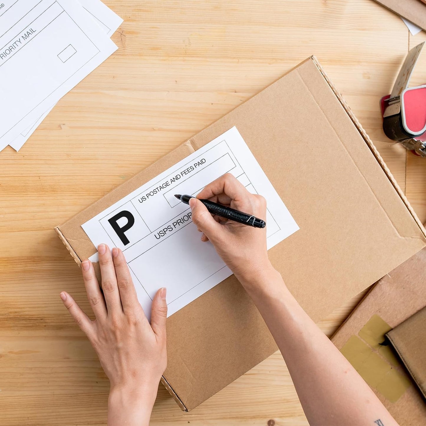 Half Sheet Self Adhesive Shipping Labels for Laser & Inkjet Printers 8.5" x 5.5", White Blank Mailing Labels Strong Adhesive Sticker Labels (100 Sheets,200 Labels) (HB-R002)