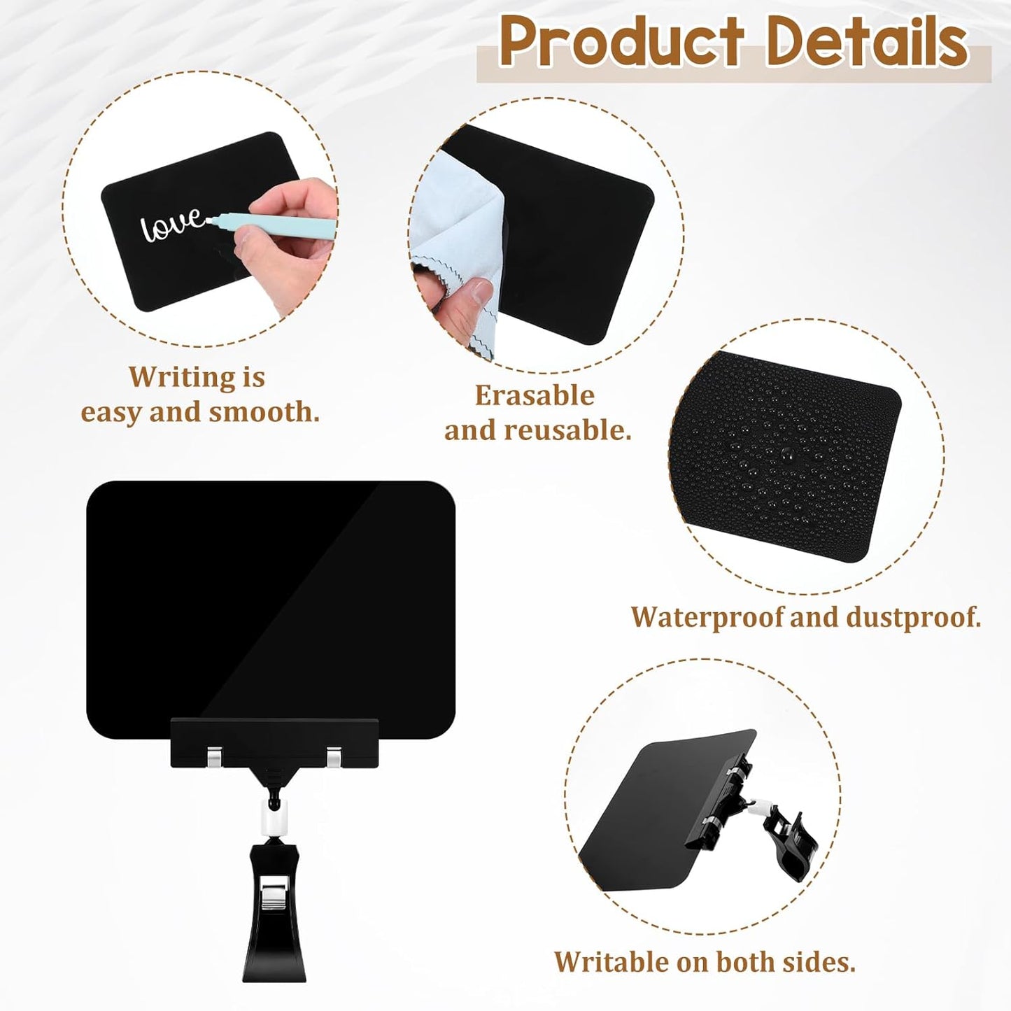 20 Pack Mini Plastic Chalkboard Sign, Price Tag Display with Rotating Clips, Double Head Rotating Merchandise Sign Clip Holder, Erasable Blackboard Holder for Business Supermarket Retail Display