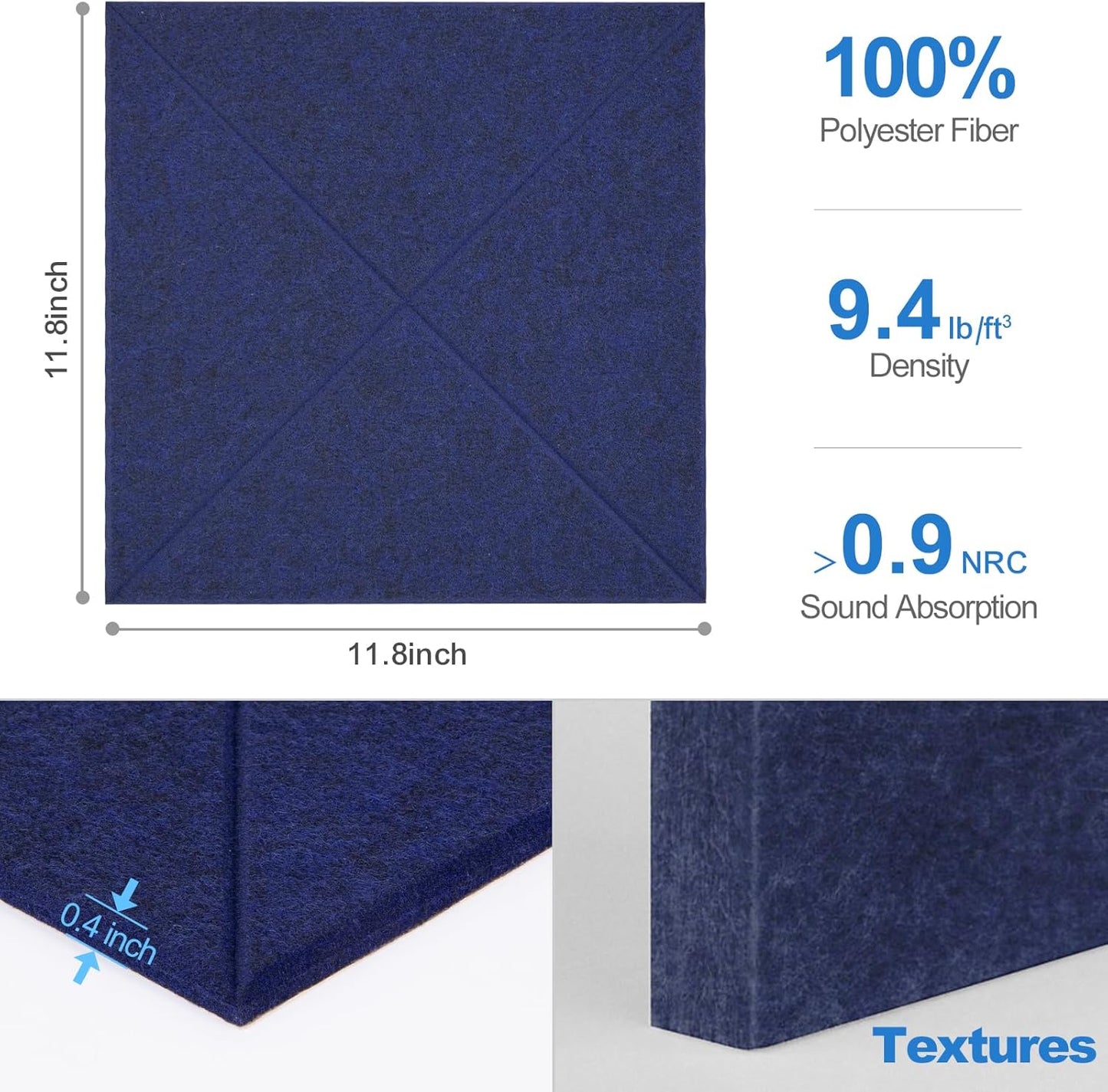Sonicism 22 Pack X-Lined Acoustic Panels with Self-Adhesive, 12"X 12"X 0.4" Sound Proof Foam Panels, Decorative Soundproof Wall Panels, Sound Absorbing Tile for Home & Offices, Dark Blue