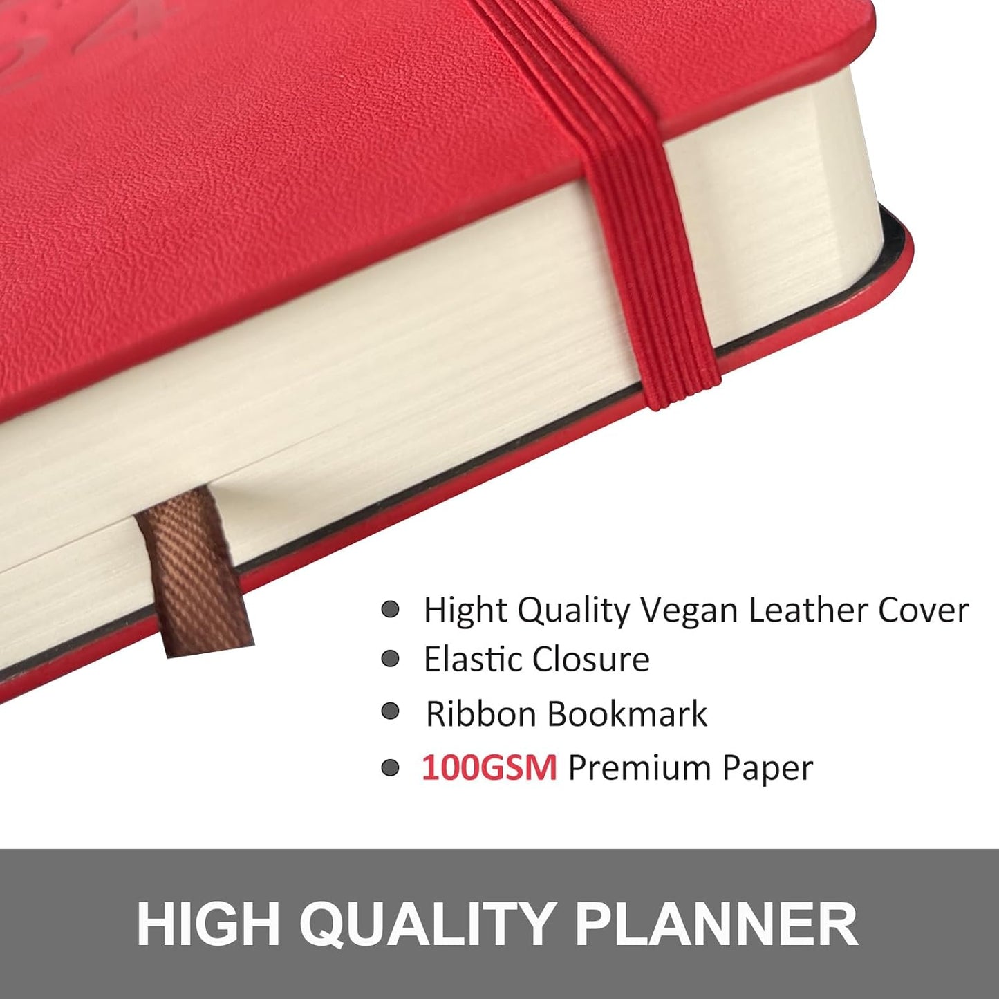 Daily Planner 2025-2026, Academic Planner 2025-2026 Weekly and Monthly Planner, Calendar Book with Hourly Schedule 8.5"x5.8", July 2025 to June 2026, Faux Leather Cover (Red)