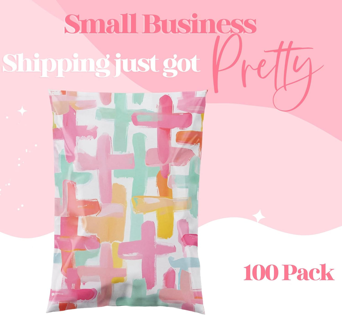 10x13 Designer Poly Mailer 100 Pack Heavy Duty Waterproof Self Seal Shipping Bags for Small Business Large Mailing Envelopes Bulk Tear Resistant Packaging Pastel Crosses Faith