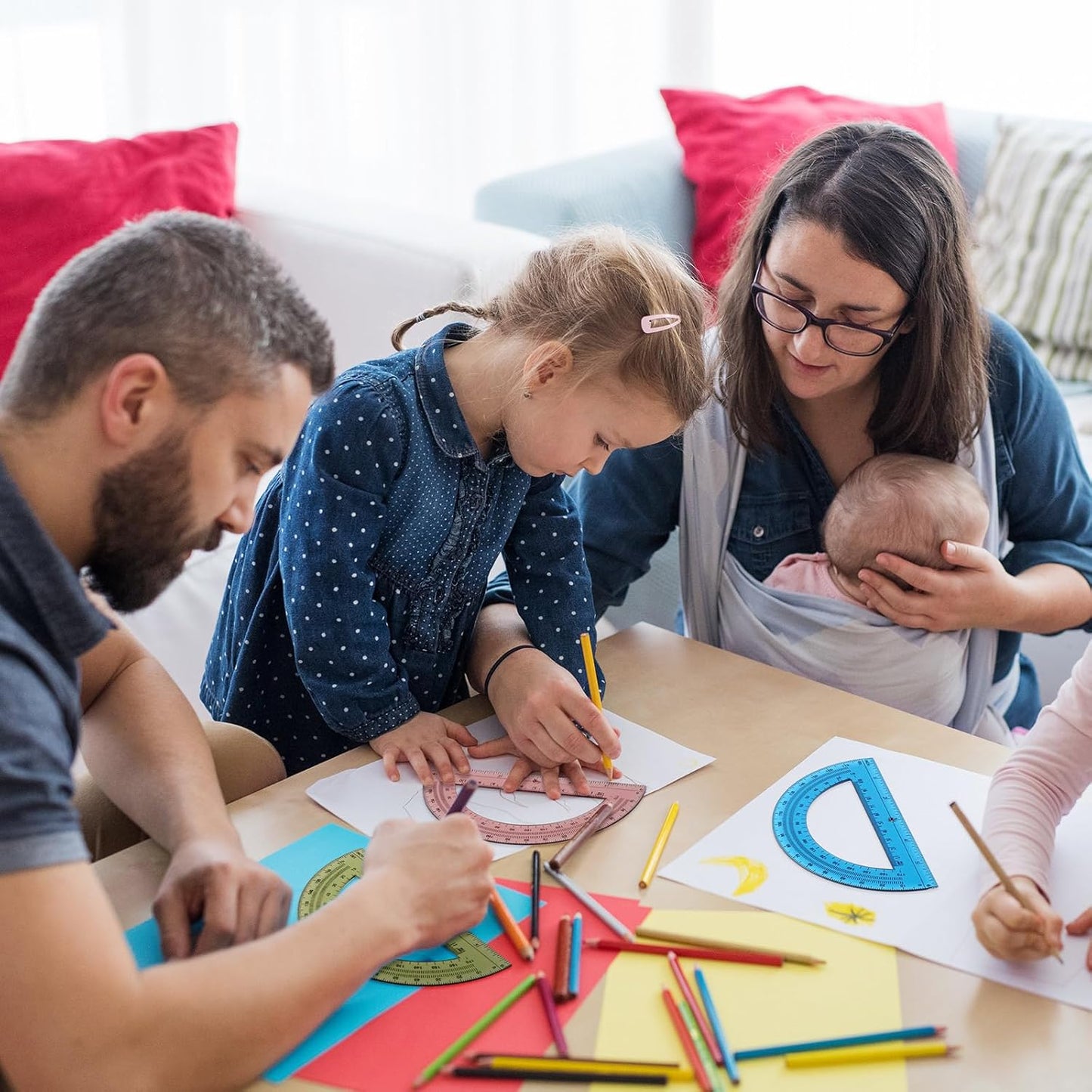 72 Pcs of Colorful Plastic Protractors 180 Degrees 6 Inches Mathematical Protractor Translucent Geometric for Learn Office Measurement Drawing