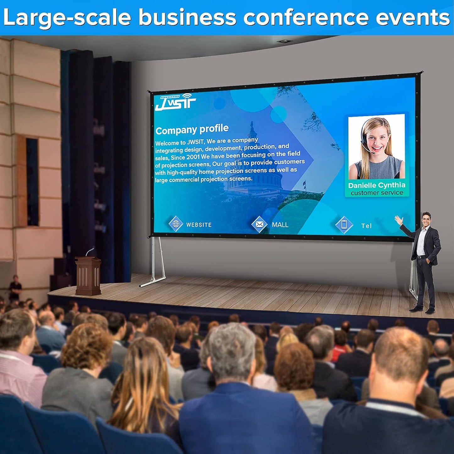 200 inch Projector Screen with Stand,Upgraded 3 Layers PVC 16:9 Large Outdoor Projector Screen,Portable Outdoor Movie Screen with Carrying Bag for Large Commercial Performance