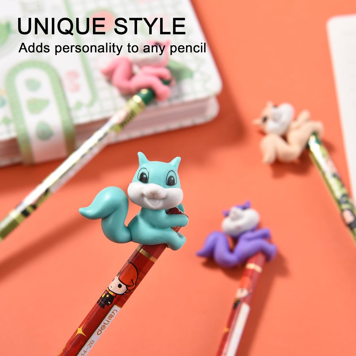 24Pcs Pencil Top Erasers for Kids, Squirrel Pencil Erasers Toppers Bulk, Cute Cap Erasers for Party Favors Classroom Rewards