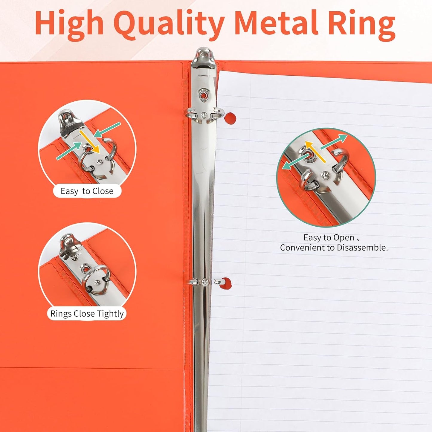 0.5-inch 3 Ring Binder with 2 Inside Pockets, 0.5'' Basic Binders Holds US Letter Size 8.5'' x 11'' Paper - Versatile Binders for Office, School and Home Use (Pack of 12, Assorted Color)