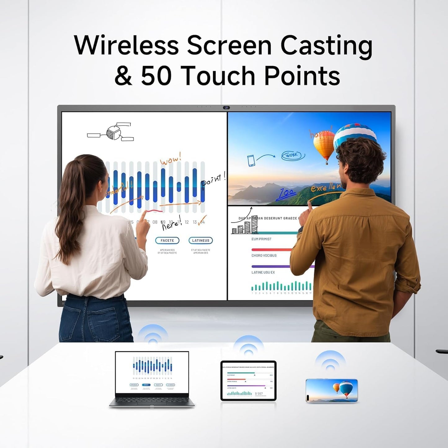 HORION Smart Board, 75" UHD Digital Whiteboard with 48MP Camera, Google EDLA-Certified Android 13, Electronic All-in-One Computer for Office and Classroom (Board & Wall Mount Only)