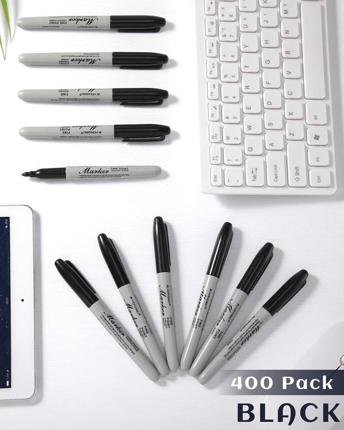 Thenshop 400 Pack Permanent Markers Bulk Black Permanent Marker Set Fine Point Pens Work on Wood, Metal, Stone, Glass