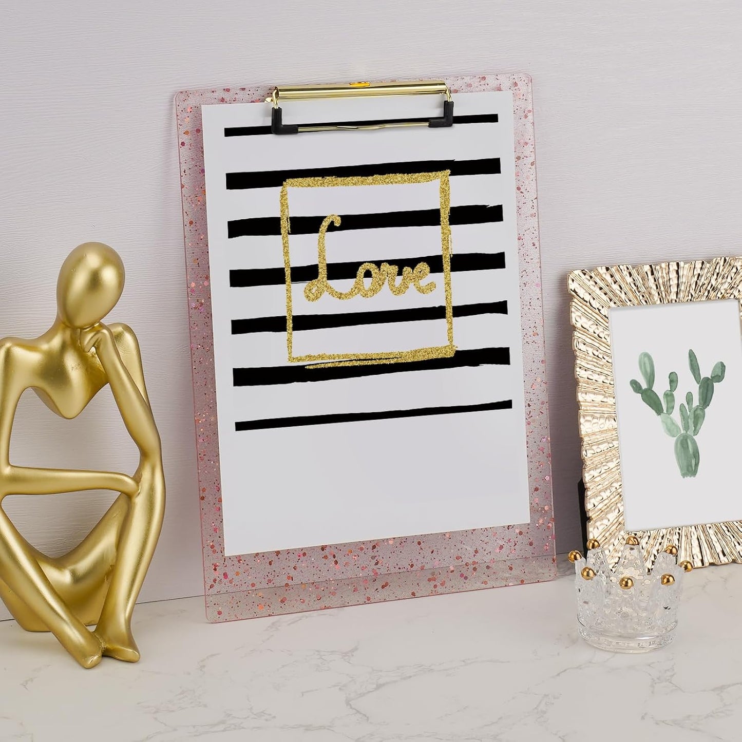 Hongri Plastic Acrylic Glitter Clipboard, 8.5x11" Stardard Letter A4 Size Clipboards for Classroom, Taecher, Women.Cute Confetti Clip Board, Office Supplies, School Supplies.