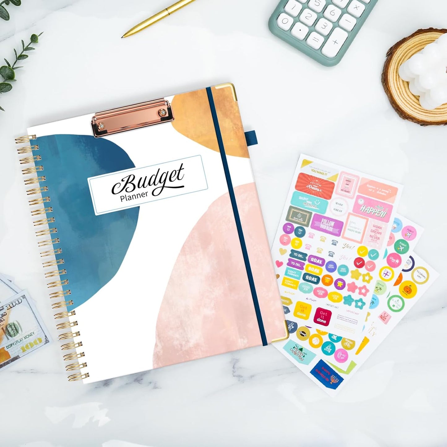 Ospelelf Undated Budget Planner with Expense Tracker and Bill Organizer Large Spiral Bound Monthly Account Planners to Take Control of Your Money 12 Months White