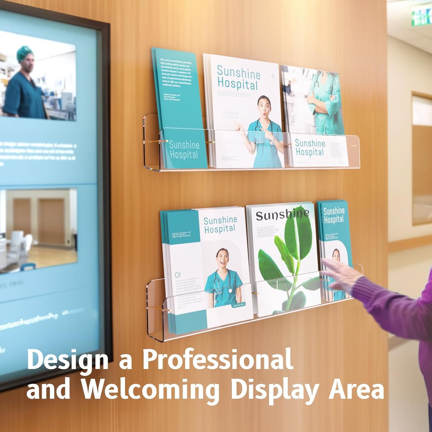 HIIMIEI Brochure Holder Wall Mount, 2-Pack Acrylic Modular Flyer, Pamphlet Display Stand with Magnetic Brass Bolts, Dual Installation Options, and Designed for Schools, Studios, and Community Spaces