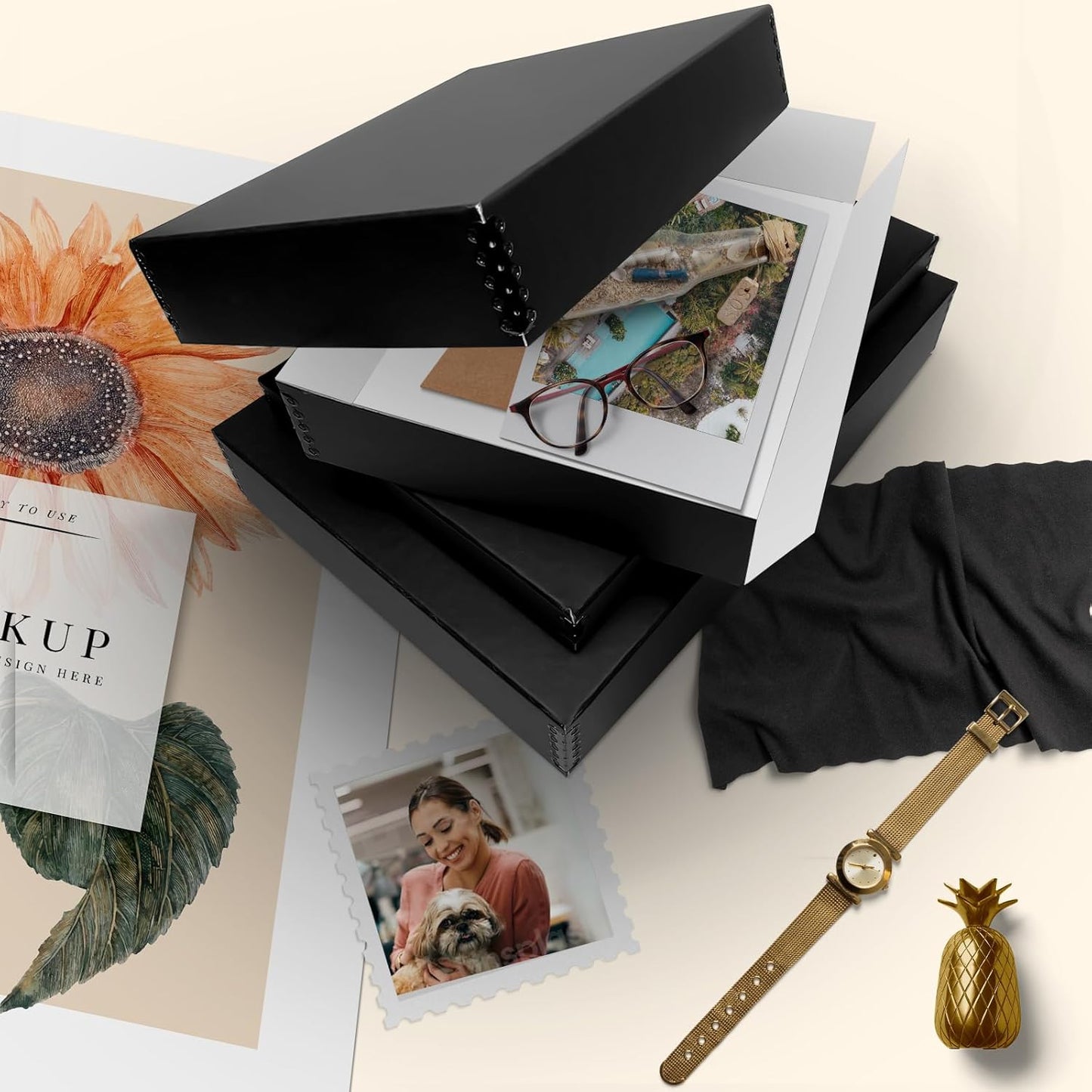 Golden State Art, Acid Free Archival 11x14 Museum Photo Storage Box, Acid-Free Drop Front Box with Metal Edge, Preserve Documents, Prints, Poster, Photographs, Arts And Crafts, Black