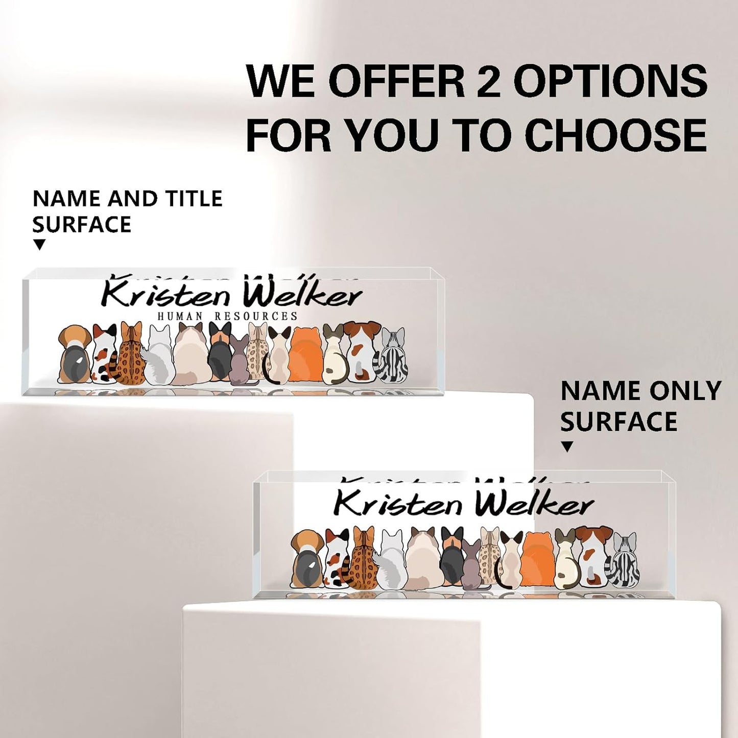 Gowellly Office Desk Name Plate Personalized - Custom Acrylic Name Plates for Desk - Employee Appreciation Gifts - Office Gifts for Teacher,Boss,Nurse,Lawyer,Women Office (pet Back View)