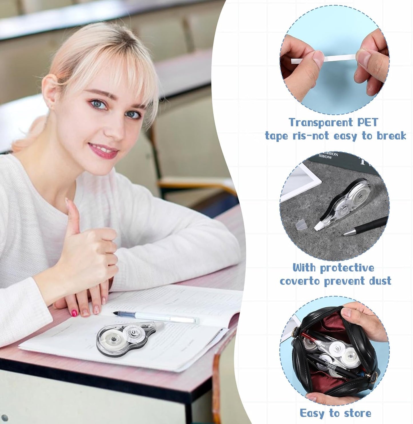 40 Pack 39 Feet White Out Correction Tape Easy To Use Applicator Whiteout Tape for Students Office Supplies