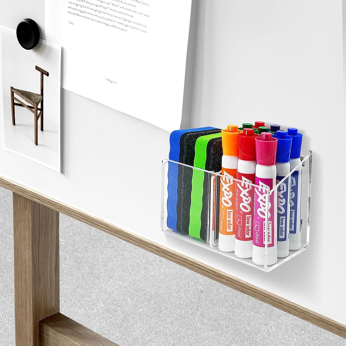 Magnetic Dry Erase Marker Holder, Clear Acrylic Magnetic Pen Marker Holder for Whiteboard, Fridge, Office, Home, Locker