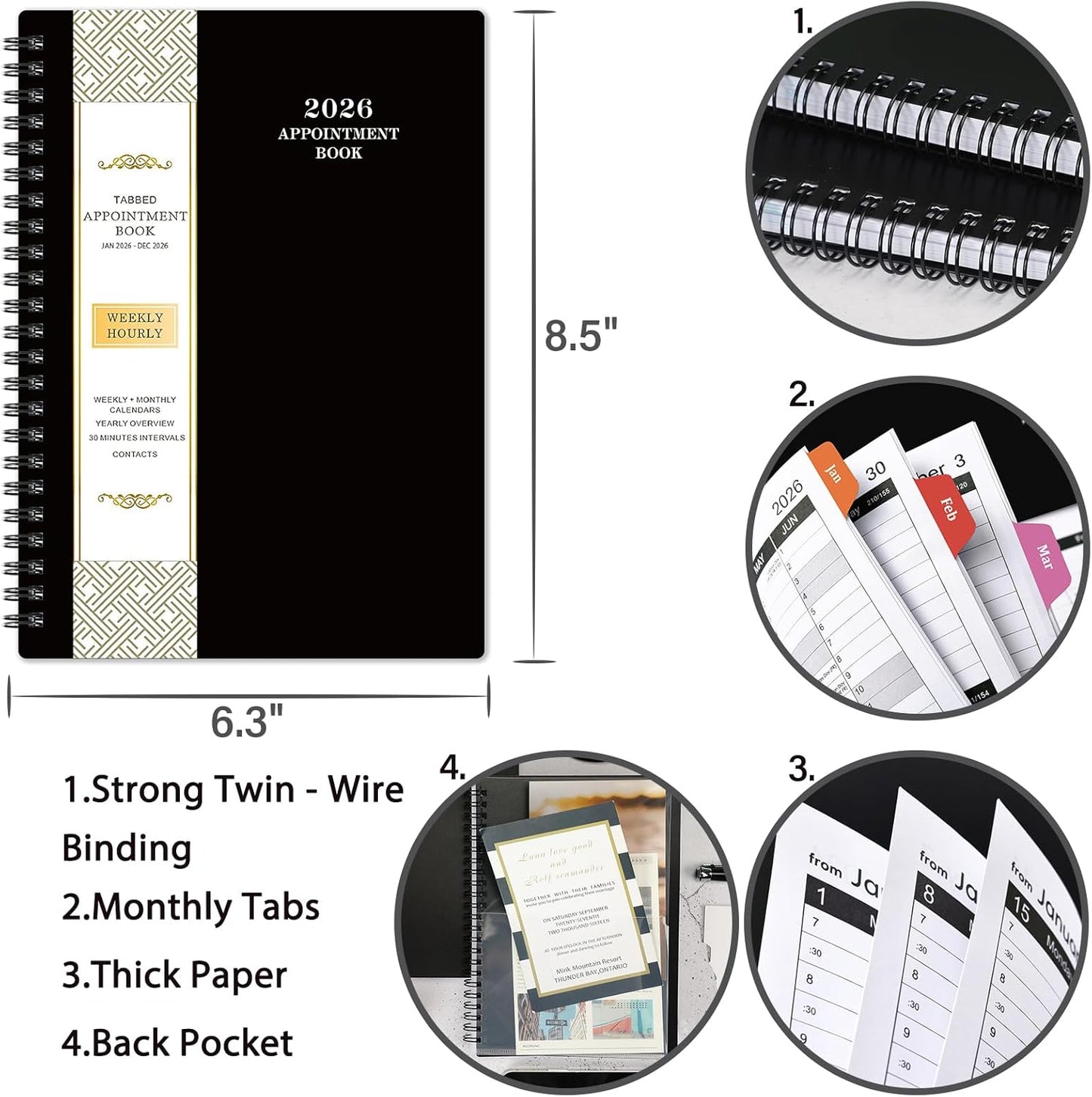 2026 Appointment Book - 2026 Planner, Weekly Appointment Book & Planner, Jan 2026 - Dec 2026, 2026 Daily Hourly Planner, 6.3" x 8.5", Half Hour (30 Mins) Interval, Colorful Tabs, Thick Paper