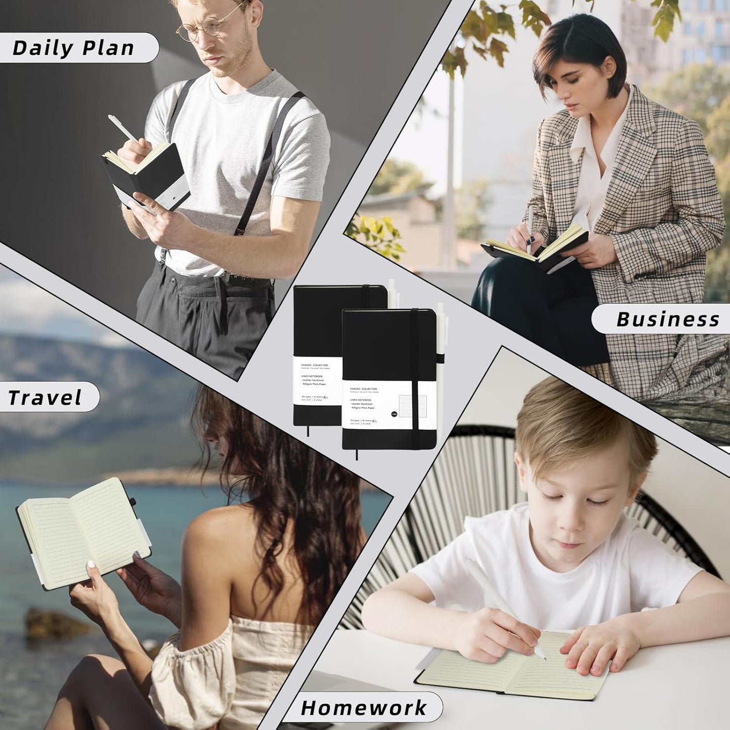 Coopay 12 Pack A6 Pocket Small Notebook with 12 White Pens Bulk Classic Hardcover Leather Journal Set with Pen Holder for Men Women Writing, Office, Home, School, Business, 100GSM, 3.5” x 5.5”, Black