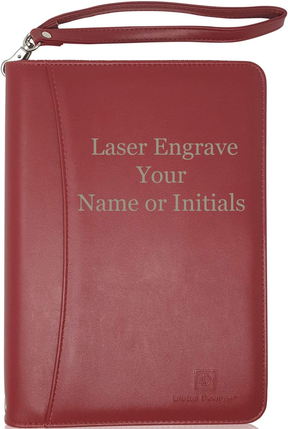 Customized Burgundy Zippered Portfolio Binder with Junior Legal 5x8 Notepad - Engraved PU Leather Business Padfolio Organizer Folder with 8" Tablet Sleeve & Gift Box by Lautus Designs