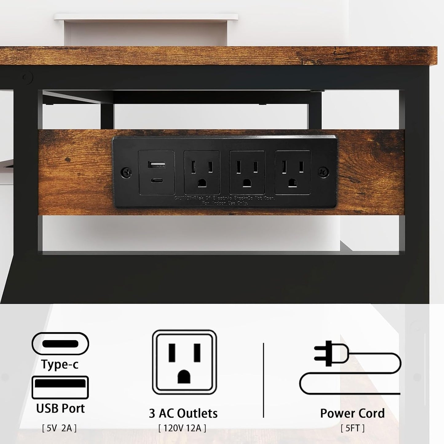 Natwind 23.6"x19.7" Large Printer Stand,3 Tier Printer Table with Charging Station, Rolling Cart with Adjustable Storage Shelf for Home Office Organization, Stand for Heat Press,3D Printer (Retro)