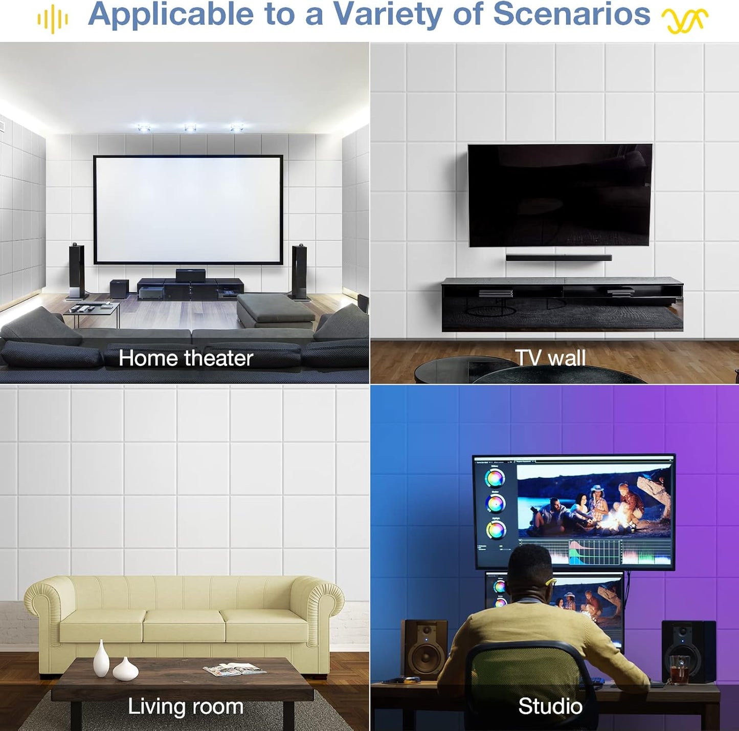 22 Pack Self-Adhesive Acoustic Panels, 12" X 12" X 0.4" High-Density Sound Proof Foam Panels for Walls, Soundproof Wall Panels for Home & Office (white)