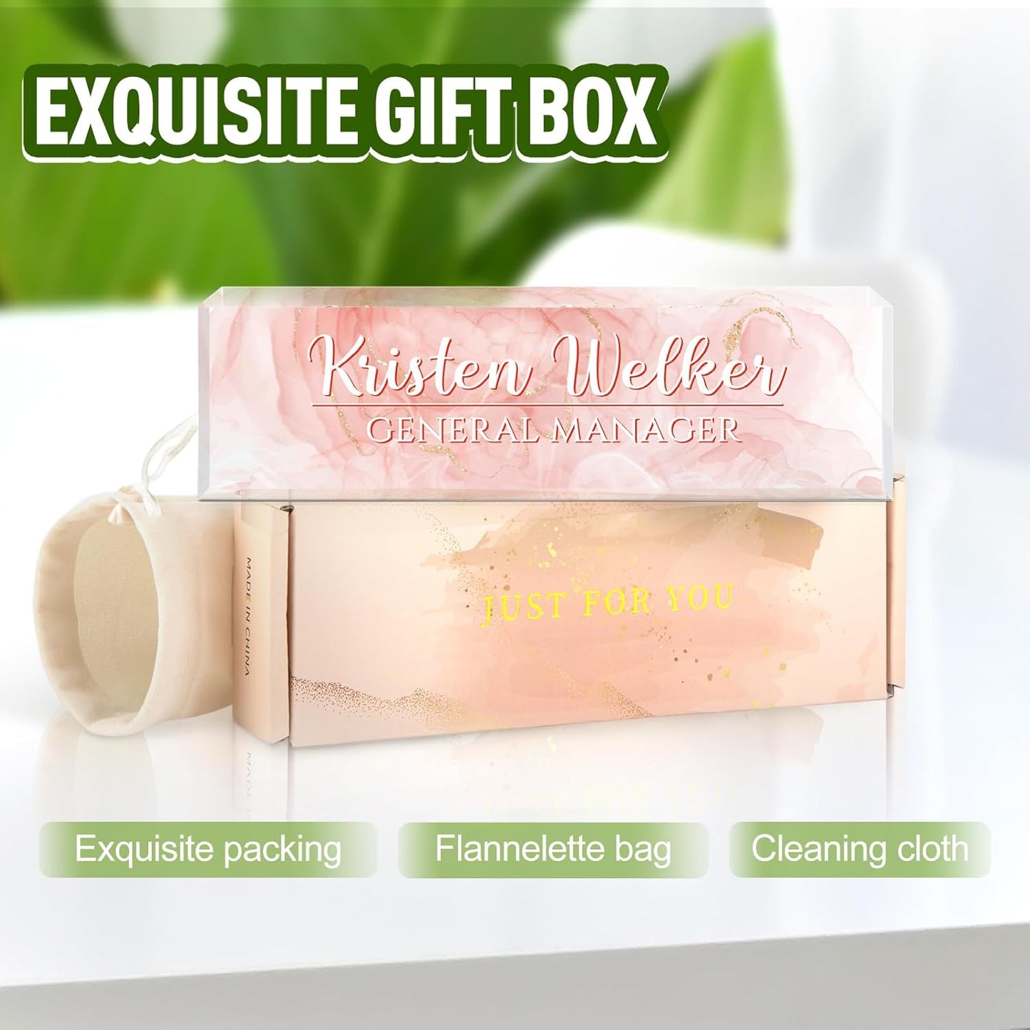 Gowellly Desk Name Plate Personalized - Custom Acrylic Name Plate for Desk - Enterprise Custom Logo/Text nameplates - Employee Appreciation Gifts (Pink)