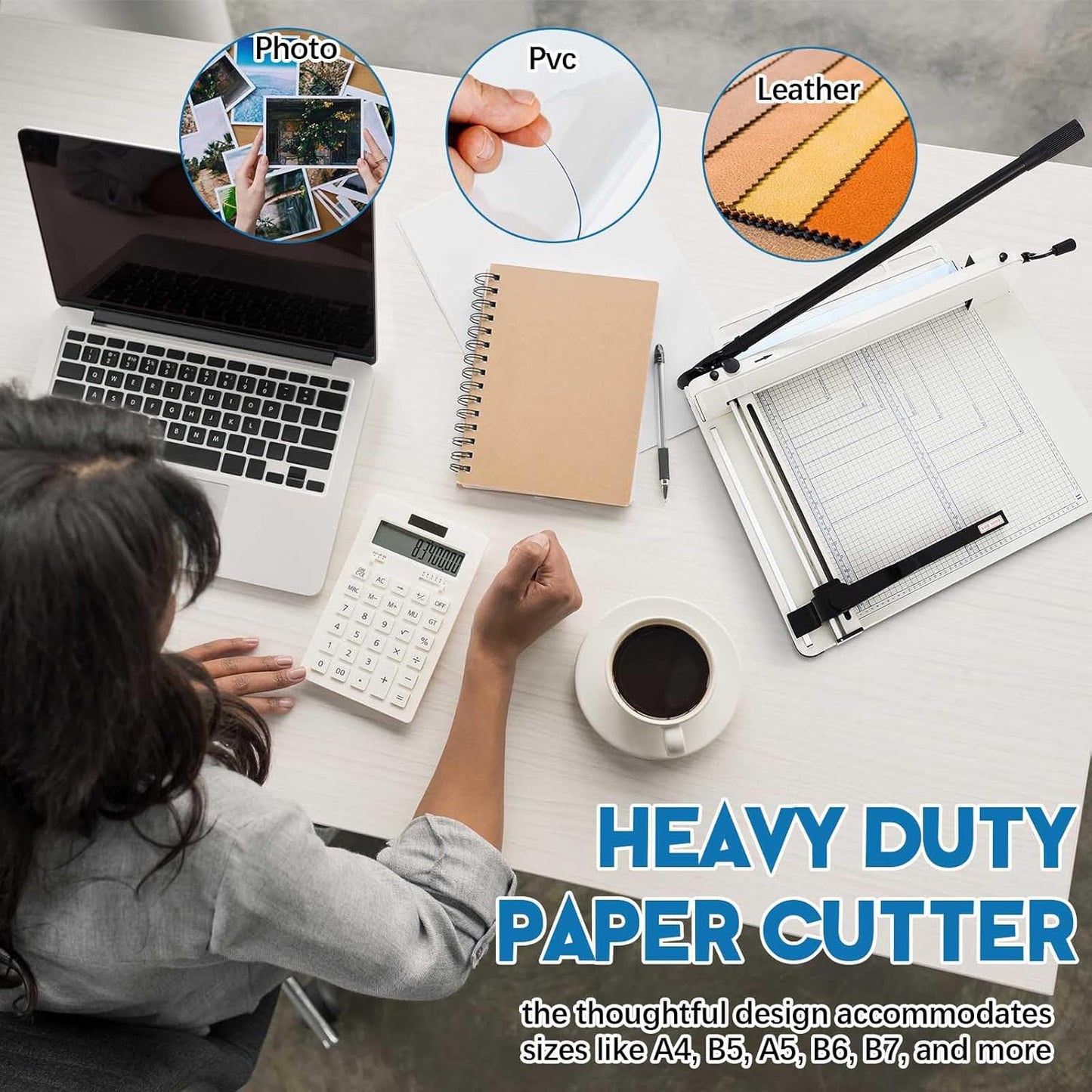 17 Inch A3 Heavy Duty Guillotine Paper Cutter 400 Sheet Capacity Guillotine Paper Cutter Stack Cards Trimmer Solid Steel with Metal Base for Cardstock Leather Office Home School (White)