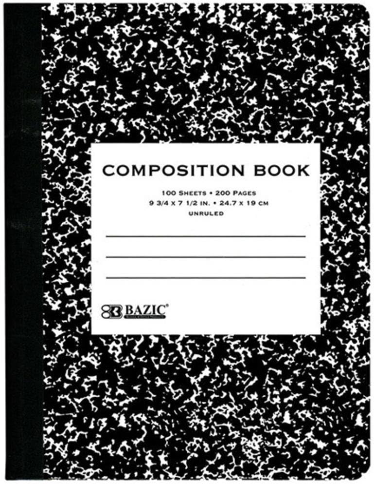 BAZIC Composition Book Blue Marble Unruled Ruled 100 Sheet Notebook, Blank Page Journal Comp Notebooks for School, 1-Pack