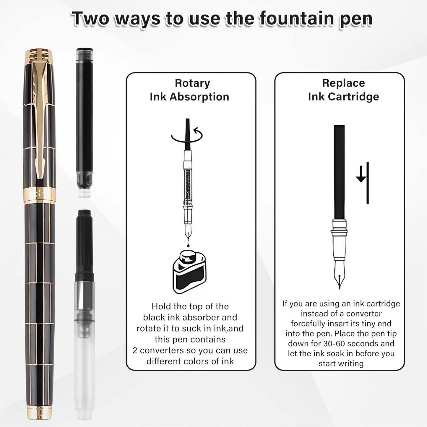 Fountain Pen Set, Medium Nib 0.5mm, Includes 10 Ink Cartridges & 2 Ink Refill Converters, Gift Case for Men & Women,Calligraphy Pen,Perfect Weight, Black.
