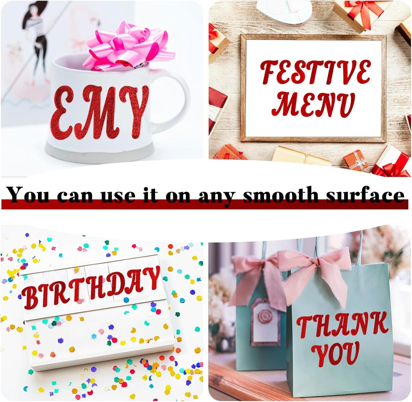 Glitter Letter Stickers,10 Sheets 2 Inches Self-Adhesive Vinyl Letters Alphabet Sticker Decals for Scrapbook,Door,Mailbox,Bulletins Boards -Red