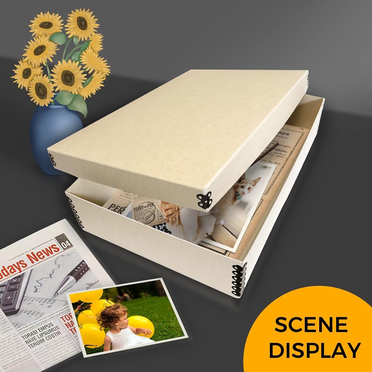 Golden State Art, Archival Storage Box, Acid-Free Drop Front Museum Box with Metal Edge for Storing Artwork Photos Documents Prints Arts And Crafts (11.75x17.75x3.75 Inches)