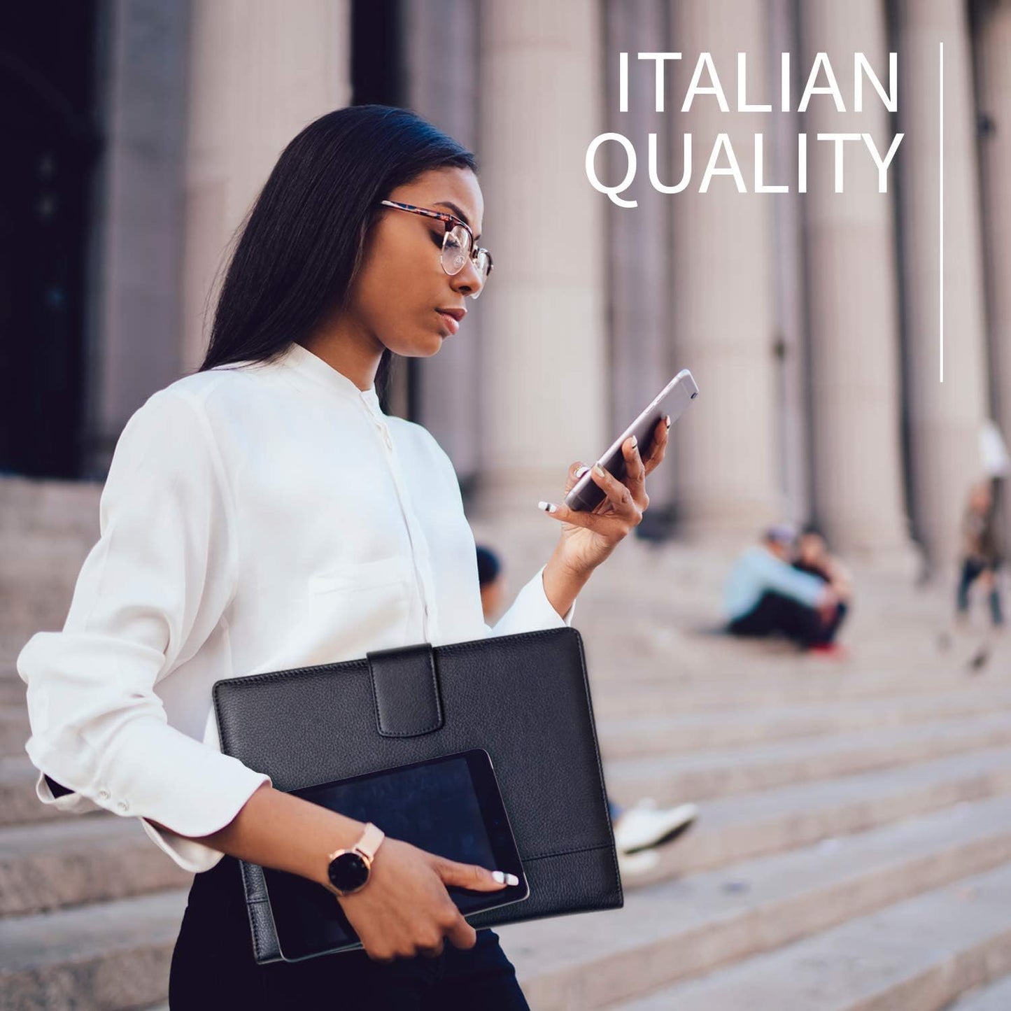 Maruse Italian Leather Executive Padfolio, Folder Organizer with Magnetic Closure and Writing Pad, Handmade in Italy, Navy Blue