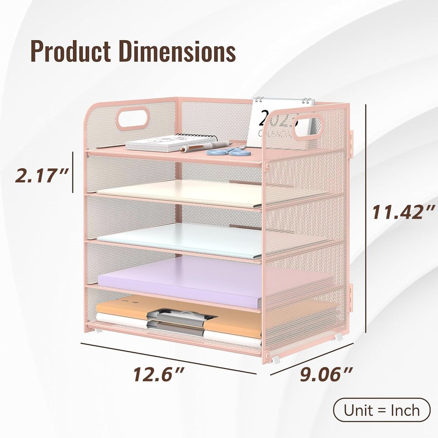 Supeasy 5 Trays Paper Organizer Letter Tray with Handle-Mesh Desk File Organizer, Paper Sorter Desk Organizer for Office, Home or School