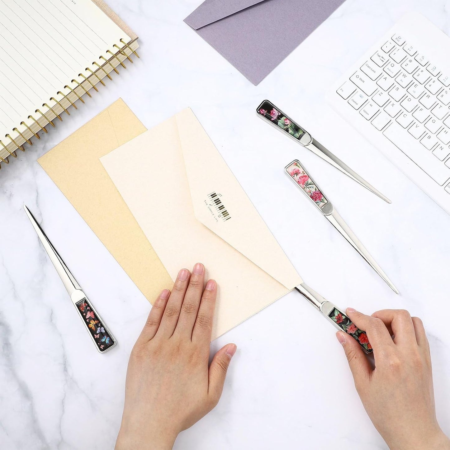 Chuangdi 4 Pieces Letter Opener Knife Stainless Steel Envelope Openers Lightweight Mail Opener Tool Slitters Letter Knives for Office Home School Supplies (Vintage Style)