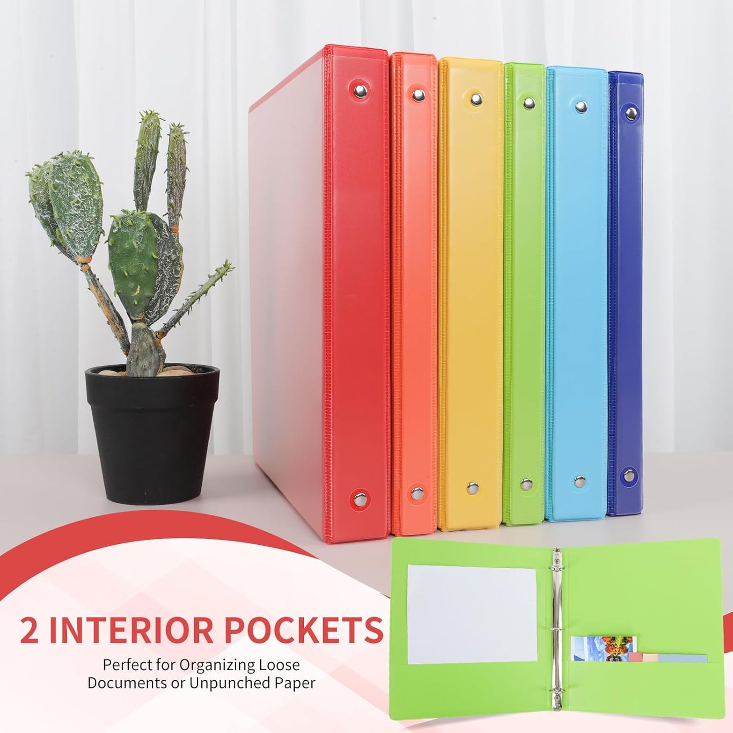 1-inch 3 Ring Binder with 2 Inside Pockets, 1'' Basic Binders Holds US Letter Size 8.5'' x 11'' Paper - Versatile Binders for Office, School and Home Use (Pack of 12, Assorted Color)