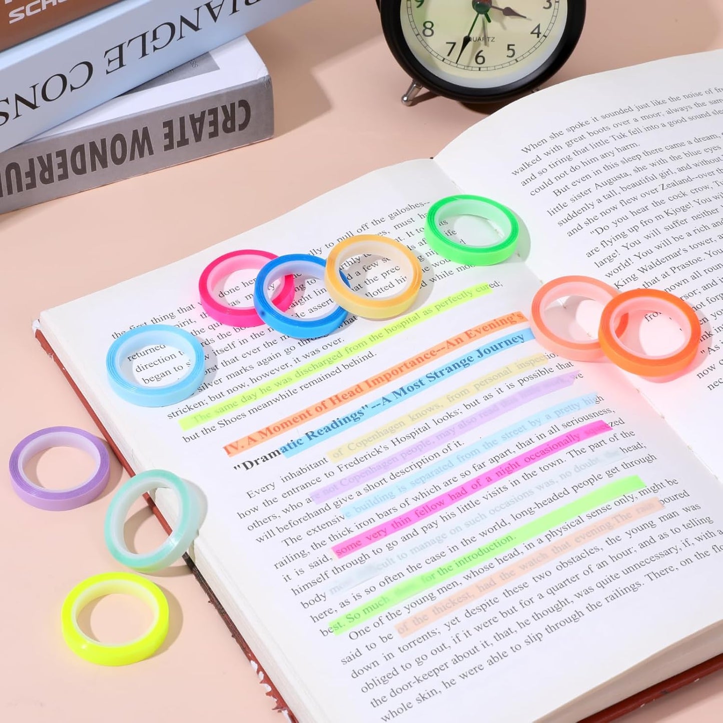 simarro 10 Rolls of Highlighter Tape, 0.23x16.4 ft Removable Colored Clear Highlighter Tapes, Fluorescent Neon Tape Annotation Supplies for Teachers, Students Reading Class Notes, Home Office