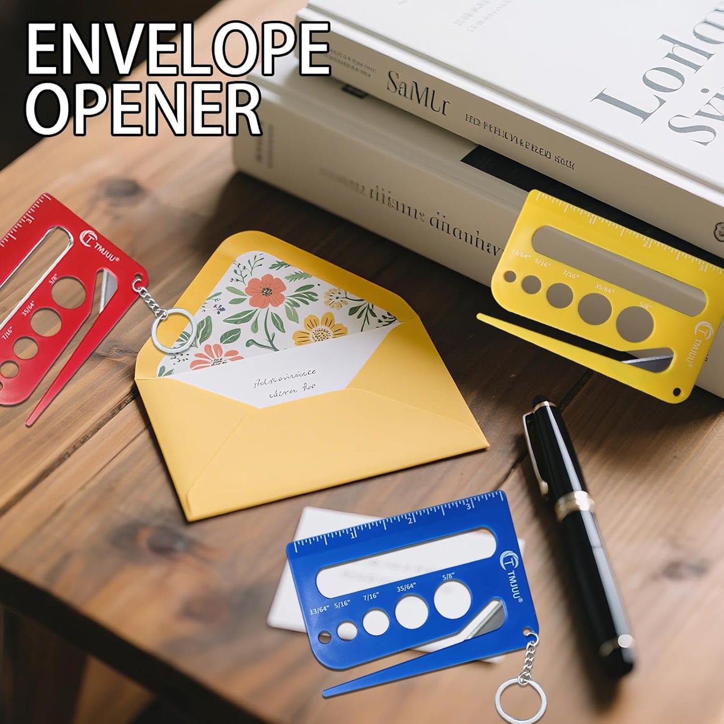 15 Pcs Letter Opener Envelope Slitter, Mail Opener Tool, Envelope Opener Slitter, Envelope Opener for Office, Letter Opener with Hidden Blade, Scale and Magnifying Glass