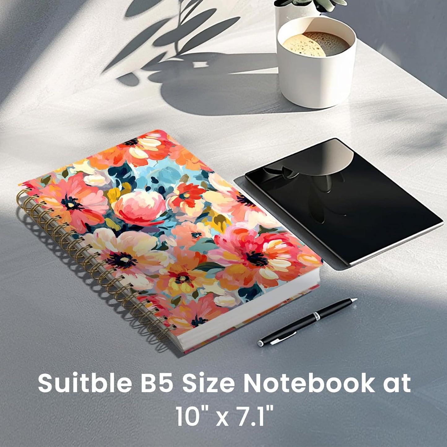 Lined Spiral Notebook Journal for Work, 300 Pages Thick B5 (7.1"x10") College Ruled Journal for Women & Writing, Hardcover Notebook for Note Taking, Perfect for Office Home School, Pastel Garden