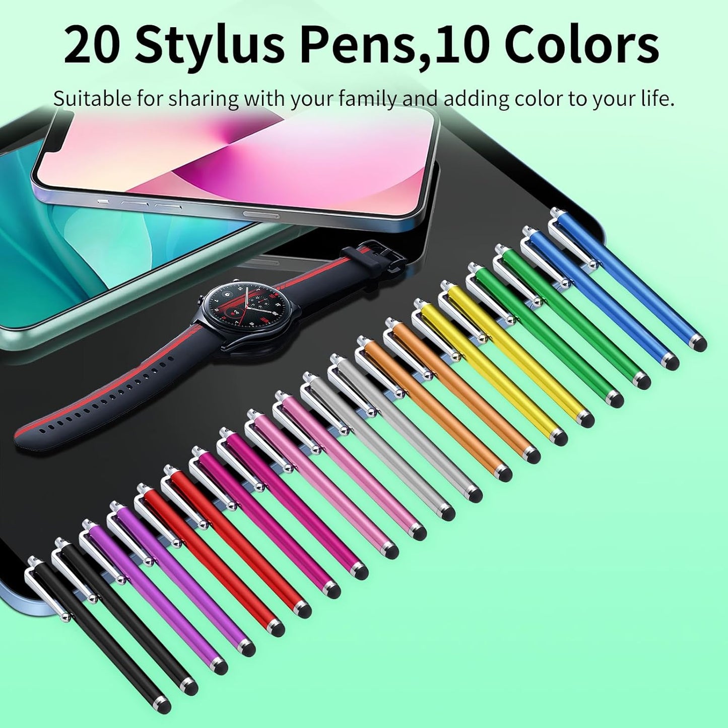 20 Pack Stylus Pen,Stylus Pen for Touchscreen High Precision and Sensitivity for Everyday Writing/Drawing,Universal Stylus Compatible with Touch Screens,10 Colors