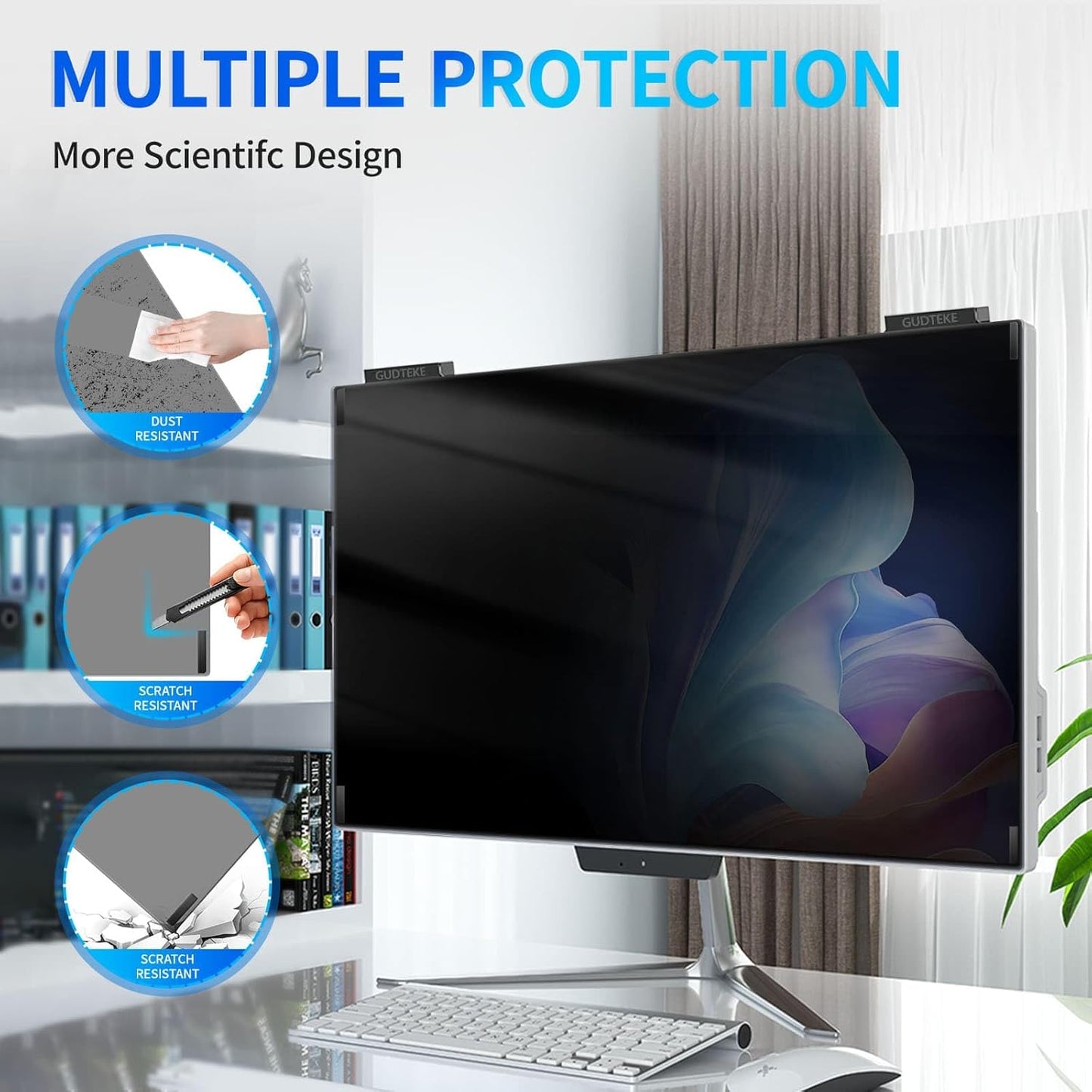 Magnetic Monitor Privacy Screen 27 inch, 9H Hanging Privacy Screen for Computer Monitor for 16:9 Frameless Monitor, Acrylic Eye Protection Anti Glare Blue Light Computer Screen Privacy Filter