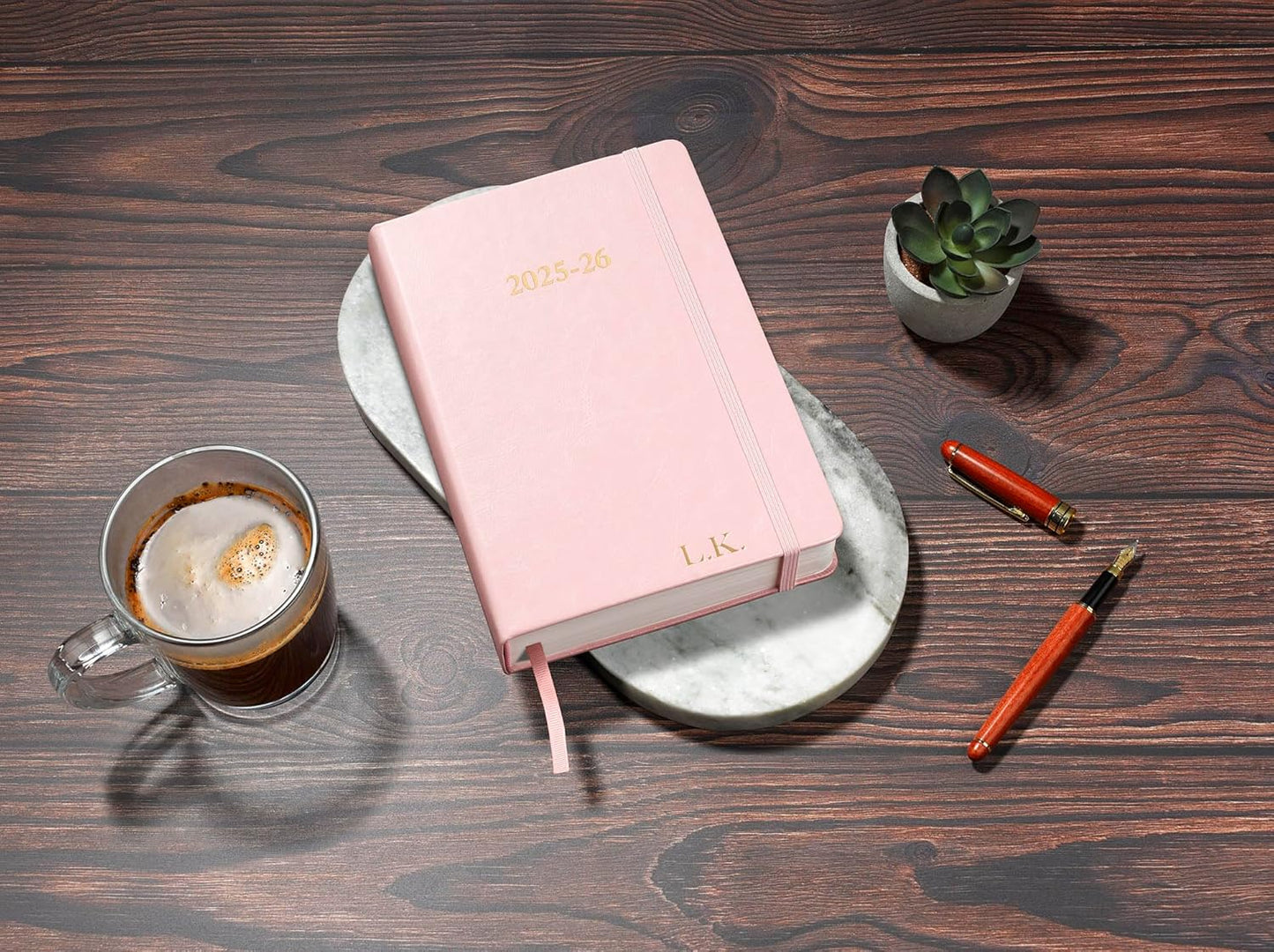 Wykeham's Executive 2025-26 Daily Journal Planner – Mid-Year Academic Diary (Personalized Rose, 8.5"×5.5")