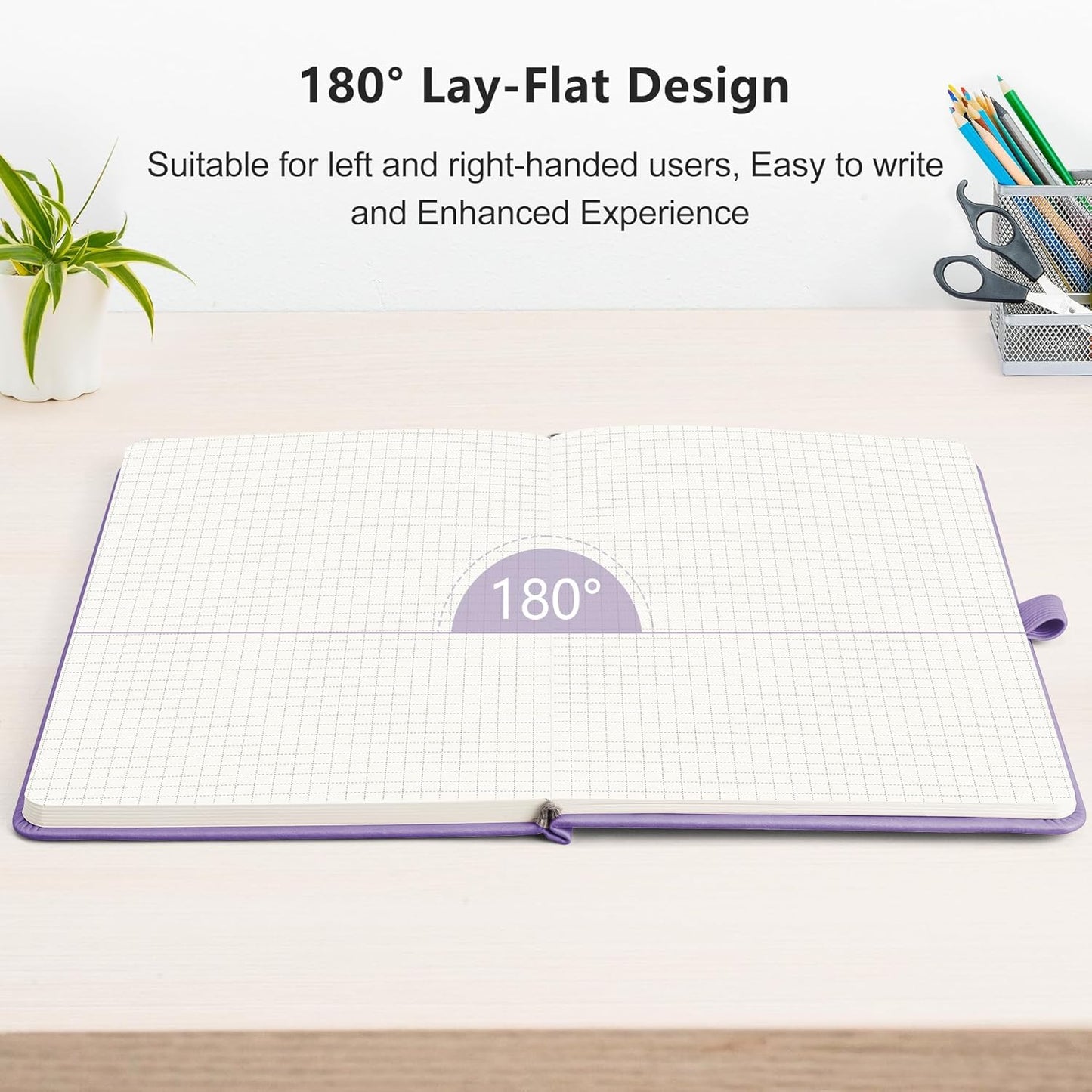 RETTACY Graph Grid Paper Notebook, 192 Pages, A5 Medium Size (5.7'' x 8.3''), 5 Squares per Inch, Leather Hardcover, 100 GSM Thick Paper, for School, Students, Math, Engineering (Purple)