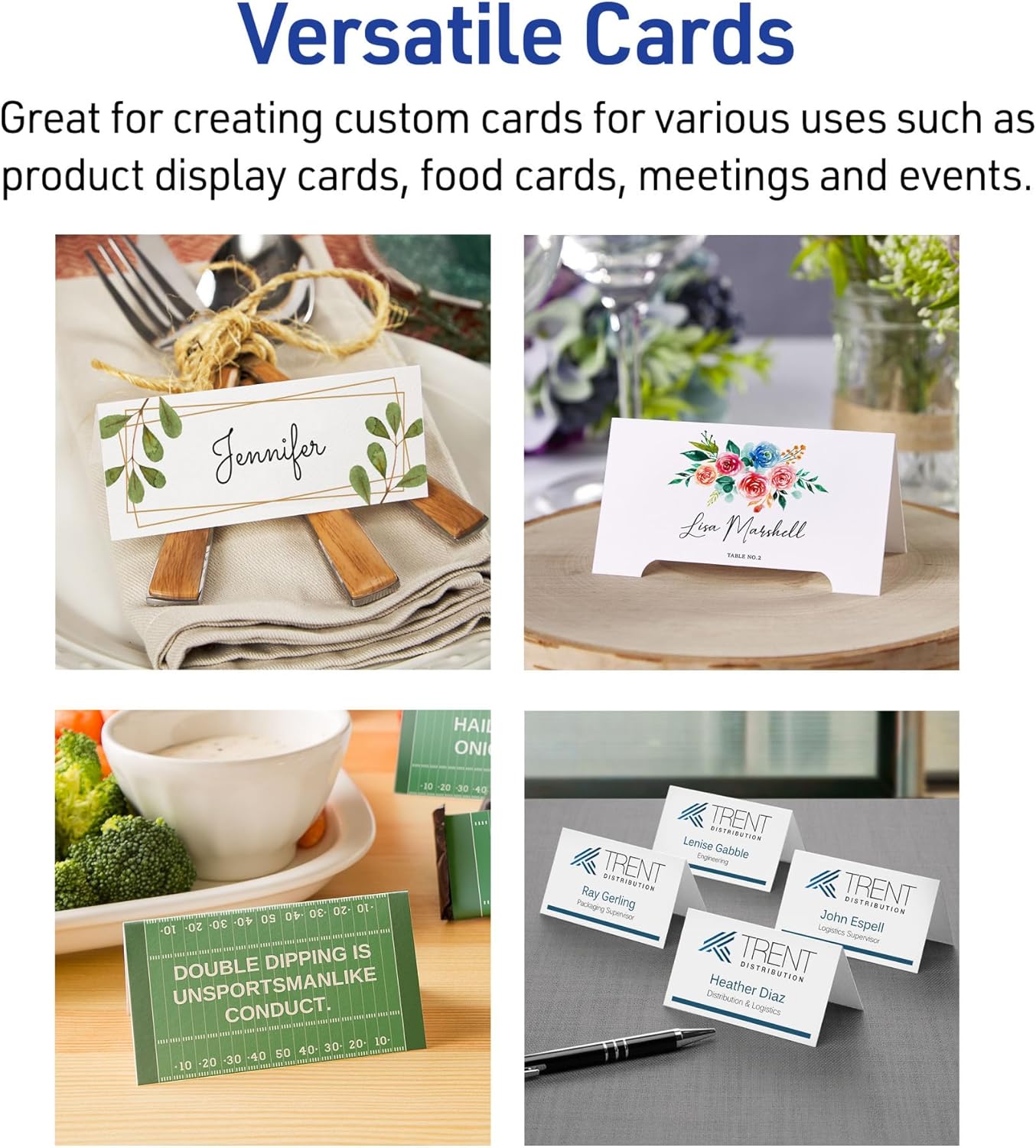 Avery Printable Place Cards with Sure Feed Technology, 1-7/16" x 3-3/4", Matte White, 150 Blank Tent Cards for Laser or Inkjet Printers (5011)