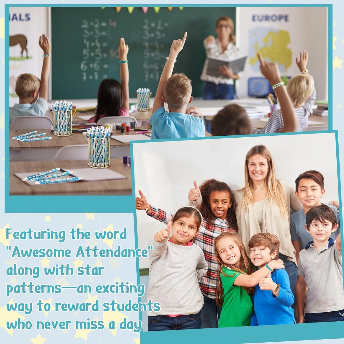 200 Pcs Awesome Attendance Wristbands for Students, Perfect Attendance Awards for Classroom Prizes, Unisex Stretch Silicone Motivational Wristbands for Student from Teacher Classroom Prizes