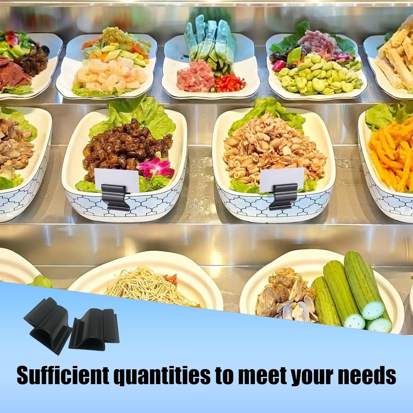 10 Pcs Plastic Bowl Sign Clip Black Food Tray Label Holders Reusable Food Tray Label Holder for Cups and Bowls Trays Baking Trays Bake Sale Signs