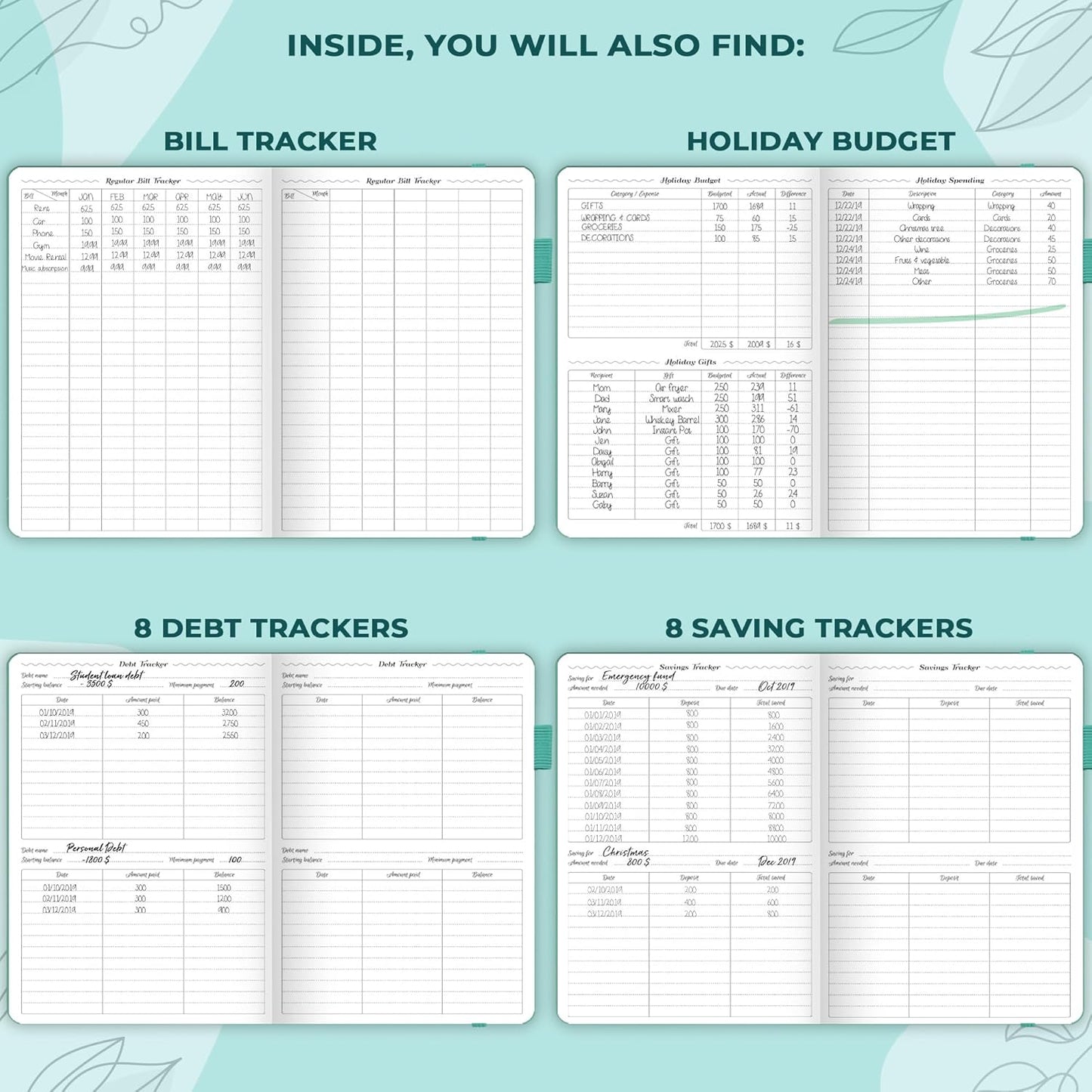 GoGirl Budget Planner – Monthly Financial Planner Organizer Budget Book. Expense Tracker Notebook Journal to Control Money, Compact (Turquoise)