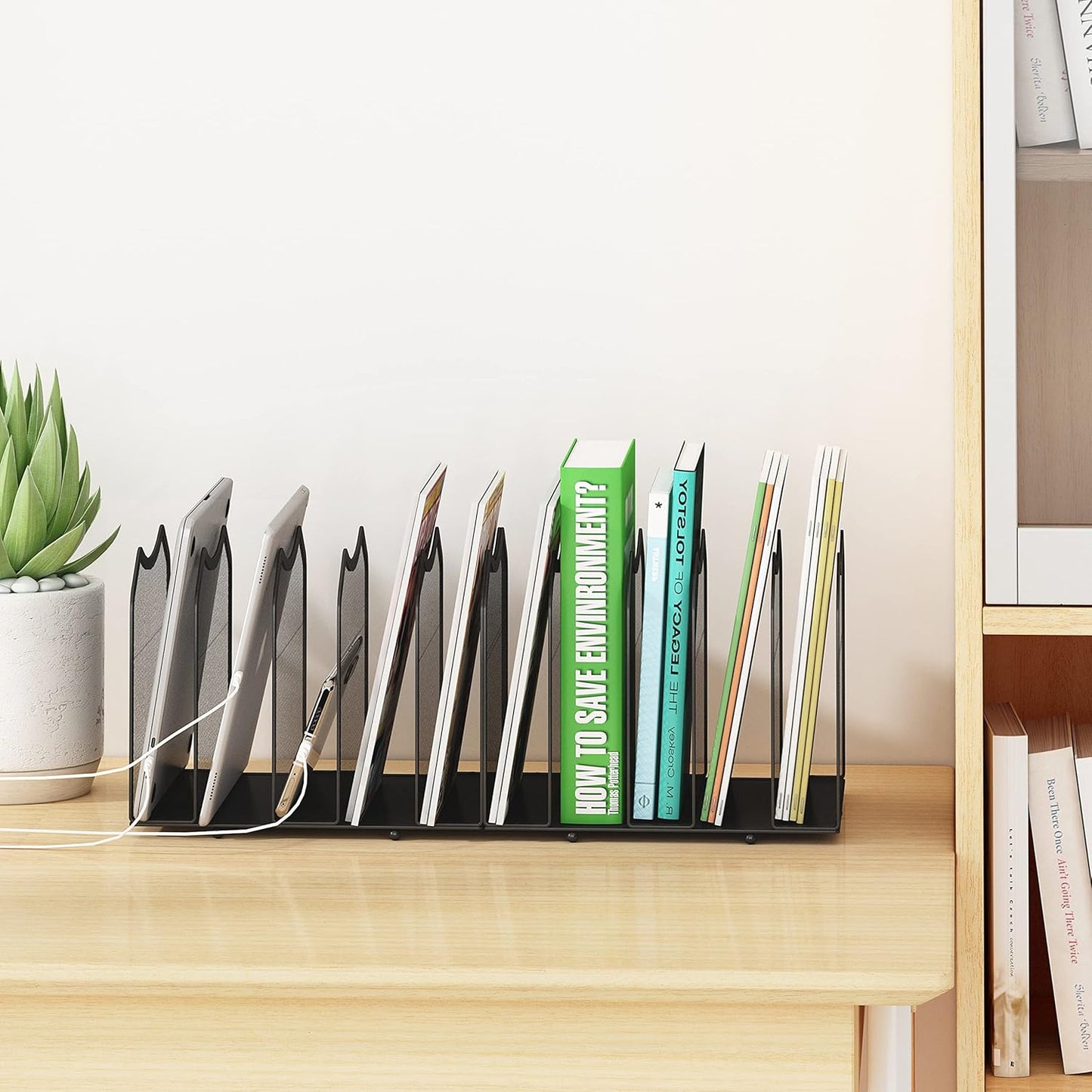 Simple Trending Mesh Desktop File Sorter Organizer, 5-Section Bookshelf for Desk Home Office, Black