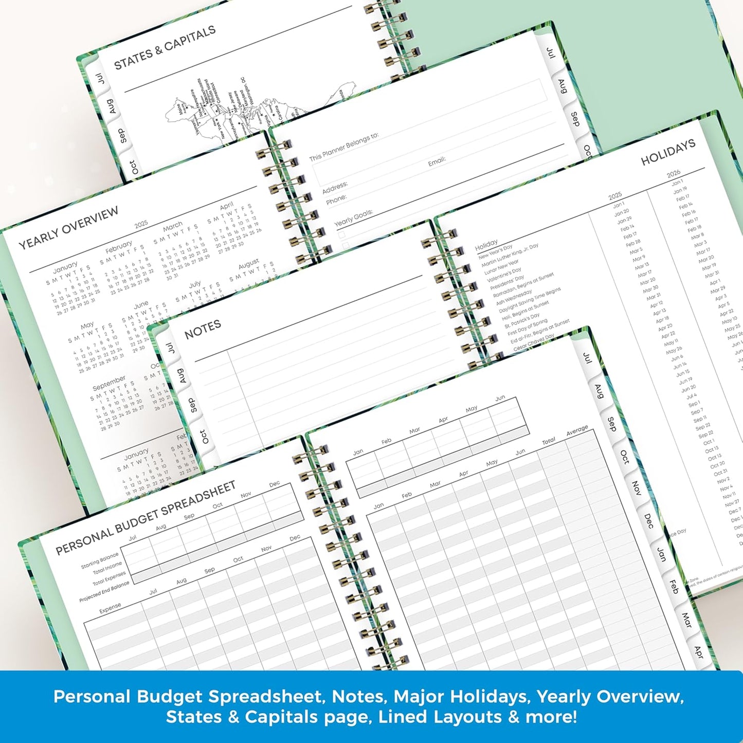 Blue Sky 2025-2026 Academic Year Weekly and Monthly Planner Calendar, July 2025 - June 2026, 12-Month, 5" x 8", Hard Cover, Wirebound, Storage Pocket, Laminated Tabs, Stickers, Avra